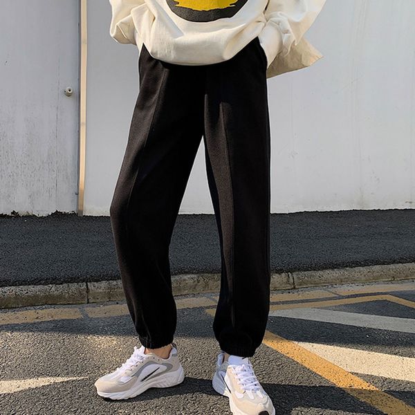 2021 new japan style pants spring summer korean fashion loose tie feet tight simple straight u7mz, Black;white